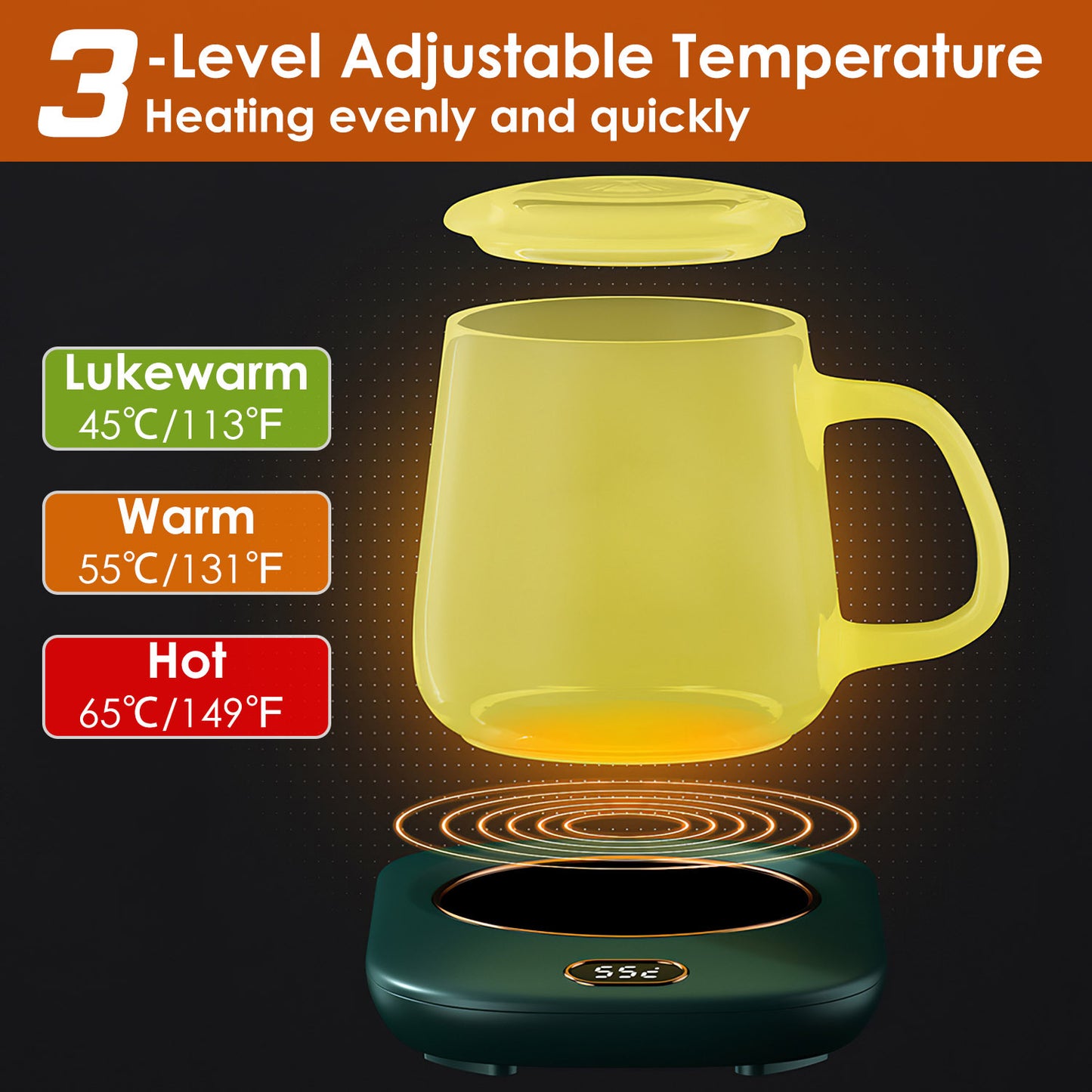 3 Color Options -- 1Pc Electric Coffee Mug Warmer For Desk Auto Shut Off USB