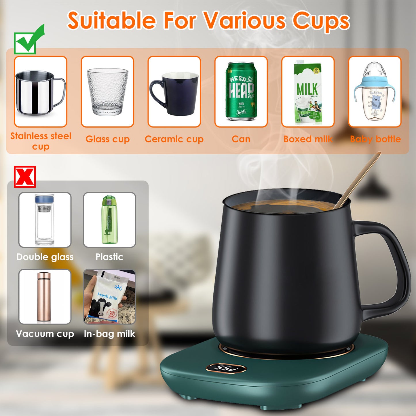 3 Color Options -- 1Pc Electric Coffee Mug Warmer For Desk Auto Shut Off USB